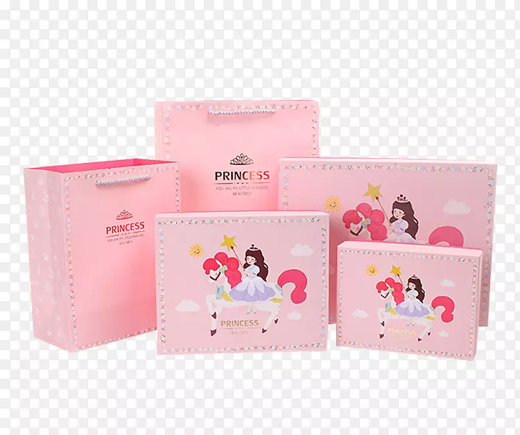 纸袋盒包装和标签礼品-粉红公主图案礼盒