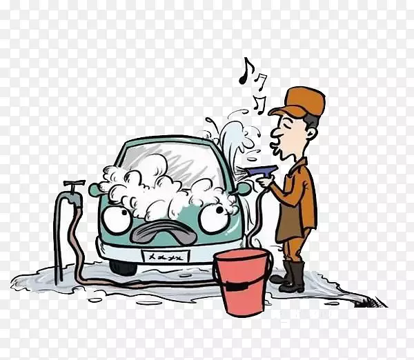 洗车节水过冬-一个人一边在车边唱歌一边唱歌。