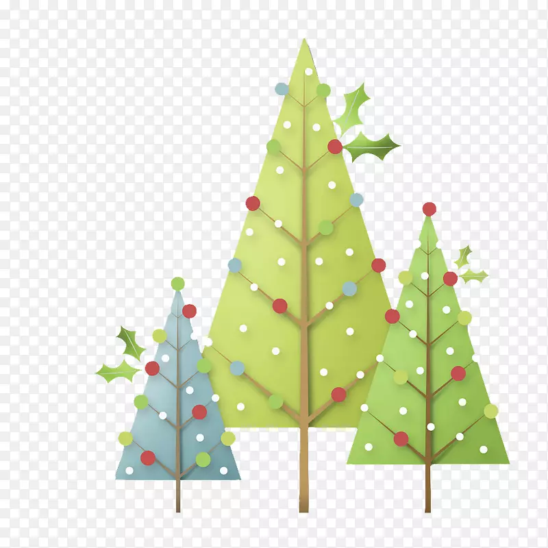 普通冬青圣诞树-手绘圣诞树，锯齿形
