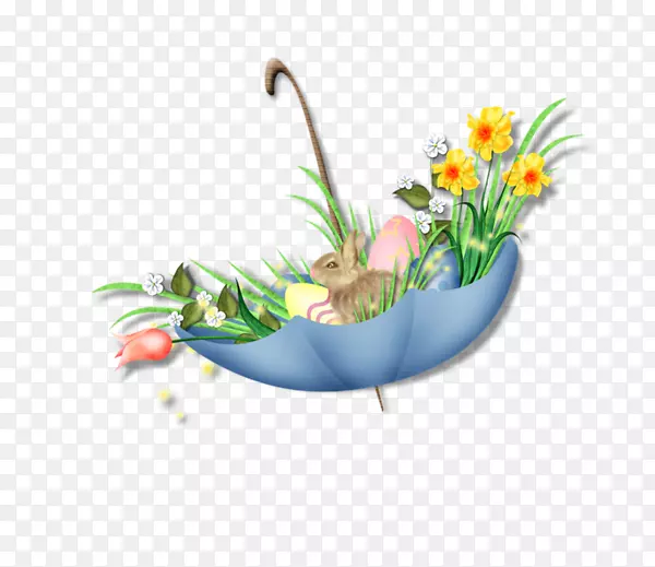 花卉设计-花伞和兔八哥图片