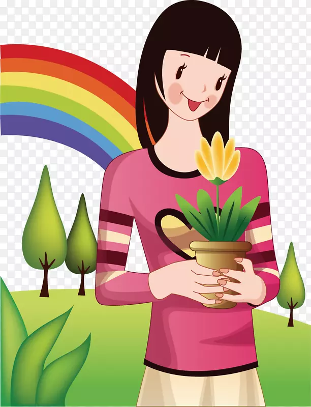 卡通海报插图-树木节彩虹卡通海报宣传材料