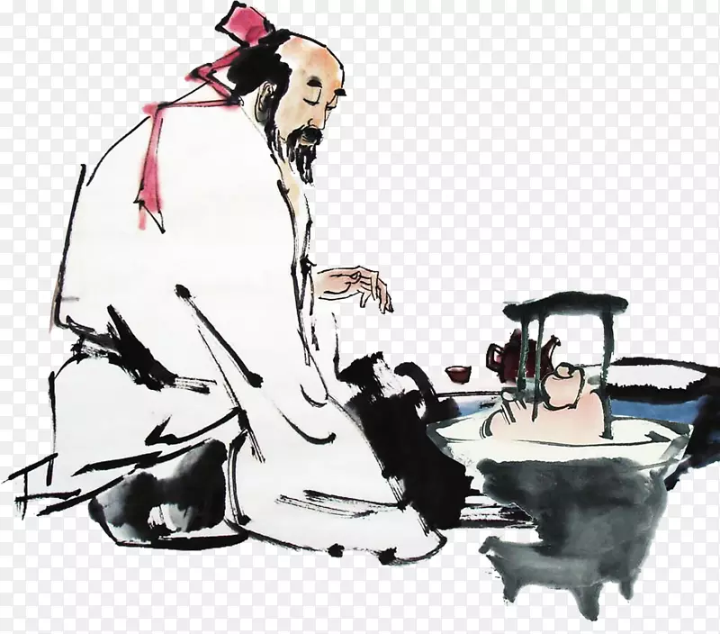 水墨画-古茶老人
