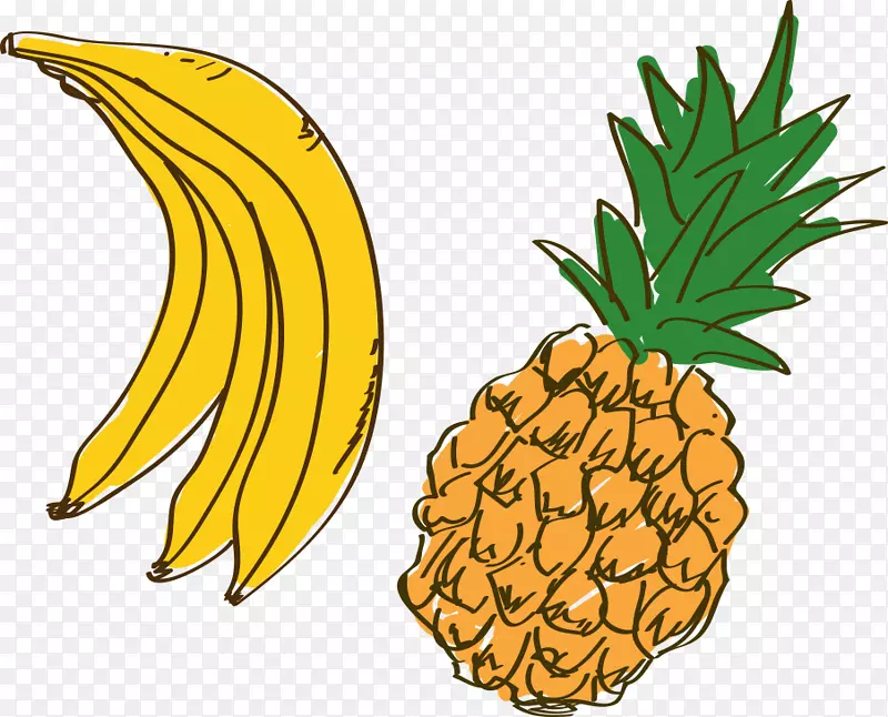 菠萝水果着色书卡通奥格里斯-手绘卡通水果菠萝