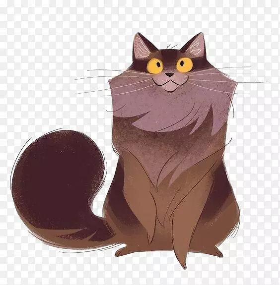 缅因州茧塞尔克雷克斯猫画插图-卡通长发猫