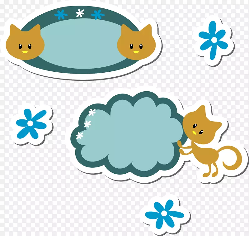 猫可爱动画片艺术小猫蓝标签