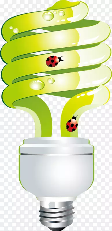 白炽灯泡画卡通创意绿花昆虫灯泡