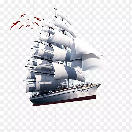 水墨画3D电视艺术-帆船鸟免费PNG材料