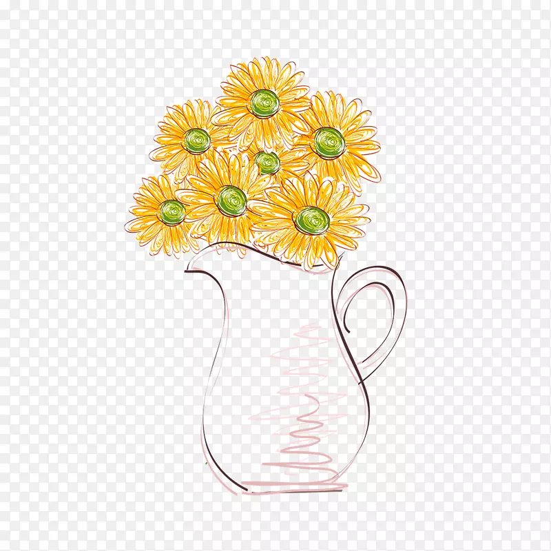 花瓶花盆普通向日葵插画向日葵花瓶