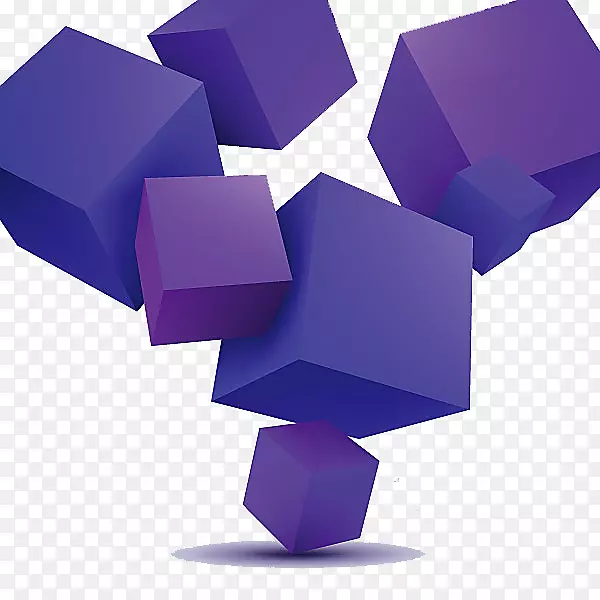 立方体三维空间几何插图紫色立方体