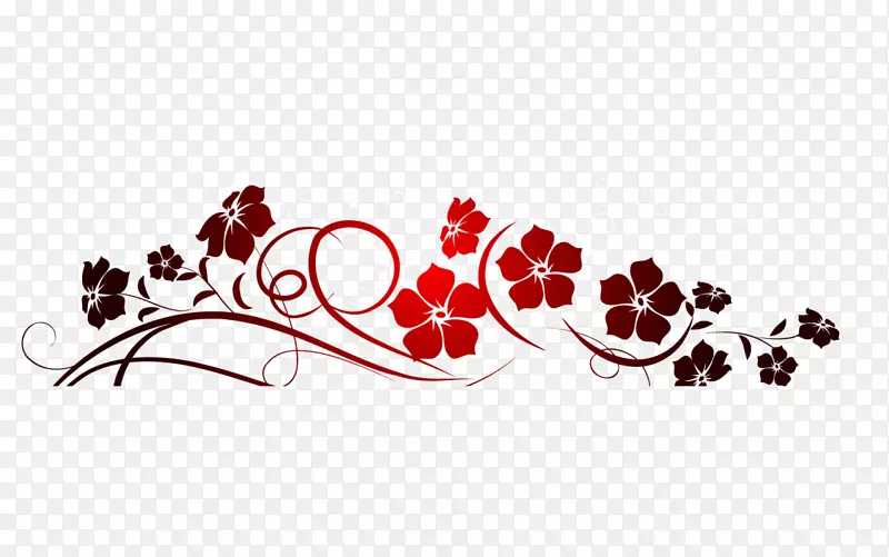 装饰艺术剪贴画-红色和黑色梯度法国花卉框架PNG图片