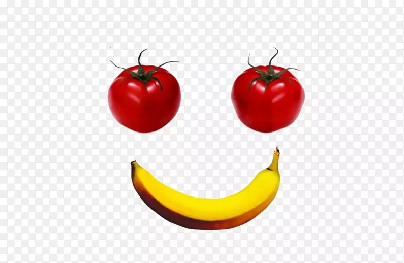 番茄水果-两根香蕉-一只番茄