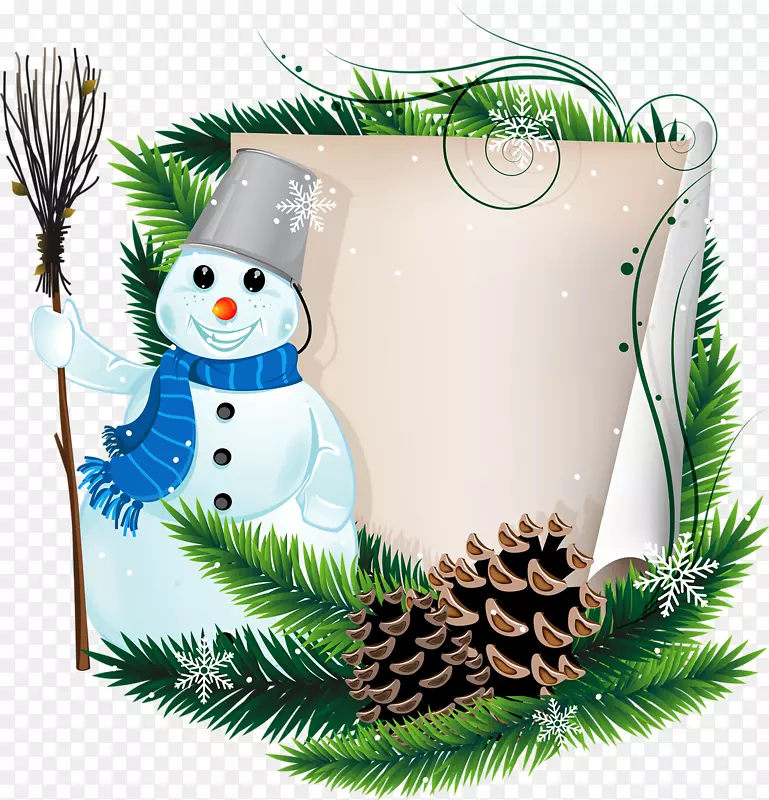 新年纸假日圣诞节拿起扫帚雪人