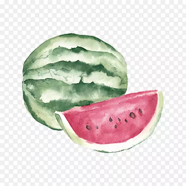 水果夹子艺术-手绘水彩画水果西瓜