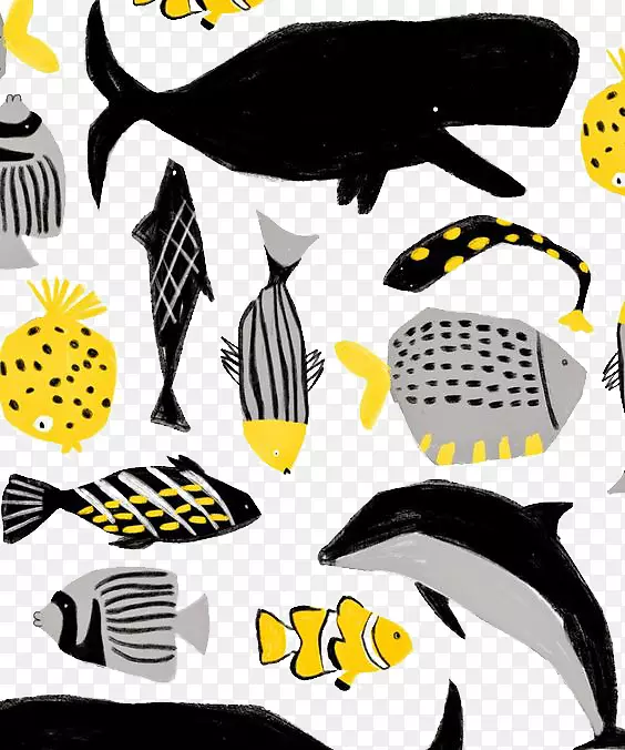 抽象艺术鱼插画彩色插图-鱼