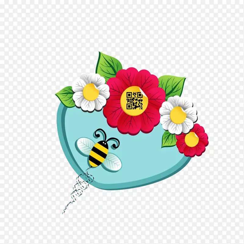 蜜蜂花卉摄影插图.卡通花和蜜蜂