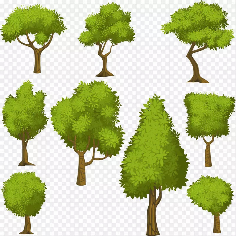 灌木插图-卡通绿树