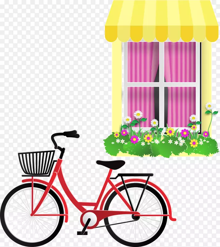 壁挂式自行车.带窗户的红色自行车