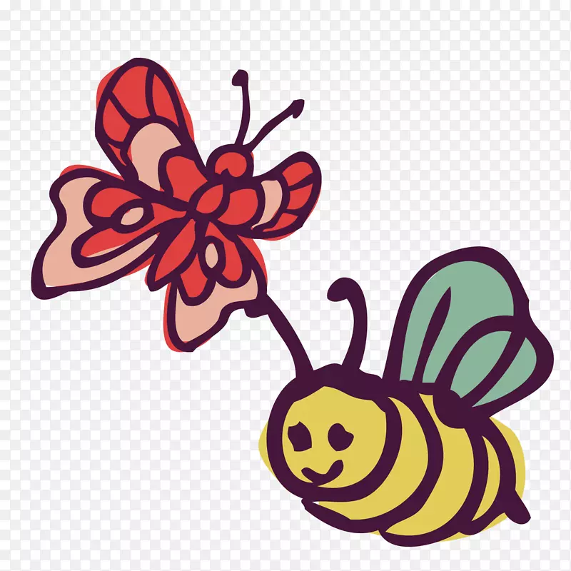 视觉艺术帝王蝴蝶水彩画插图-画小蜜蜂和蝴蝶