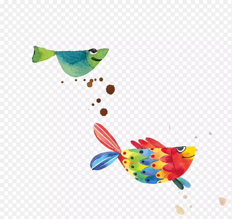 水彩画-创意彩色卡通鱼
