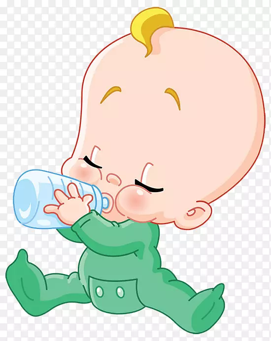 婴儿饮用婴儿奶瓶艺术-卡通婴儿在牛奶中