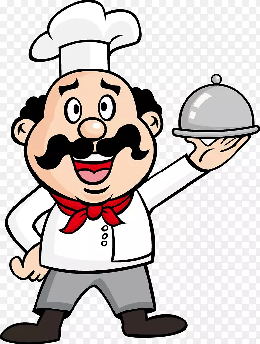 厨师画服务生插图-厨师晚餐盘子涂上胡子