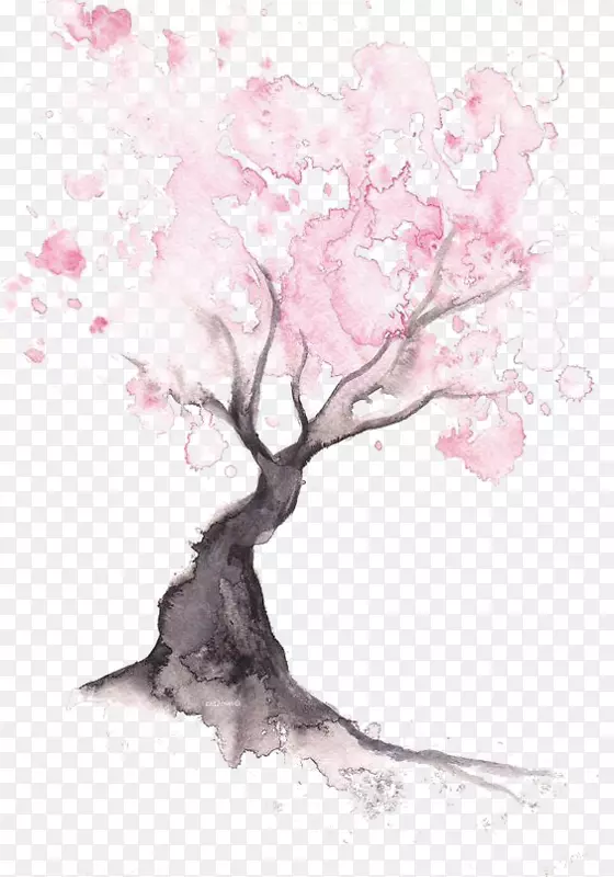 纸樱花水彩画-樱桃树