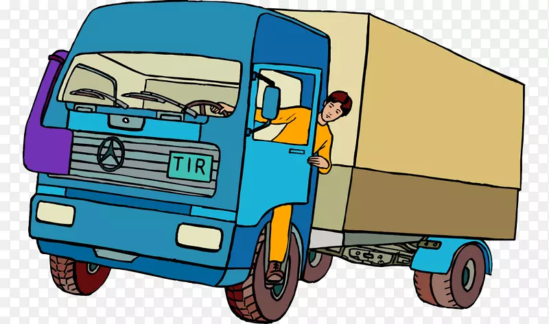 汽车自卸车司机夹艺术卡通男子驾驶一辆大卡车油漆门
