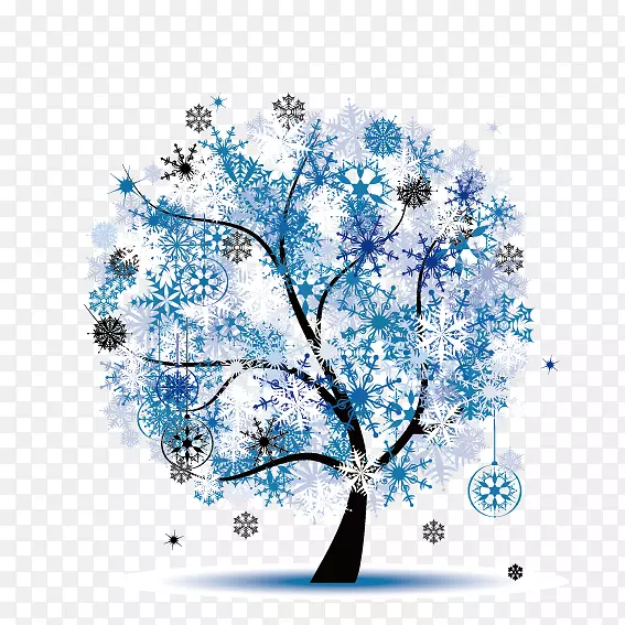 季节免费摄影剪贴画-蓝色雪花树
