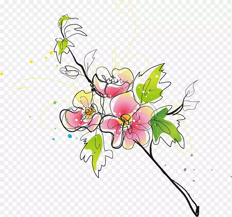 花设计桃花-可爱的粉红色桃花PNG载体材料