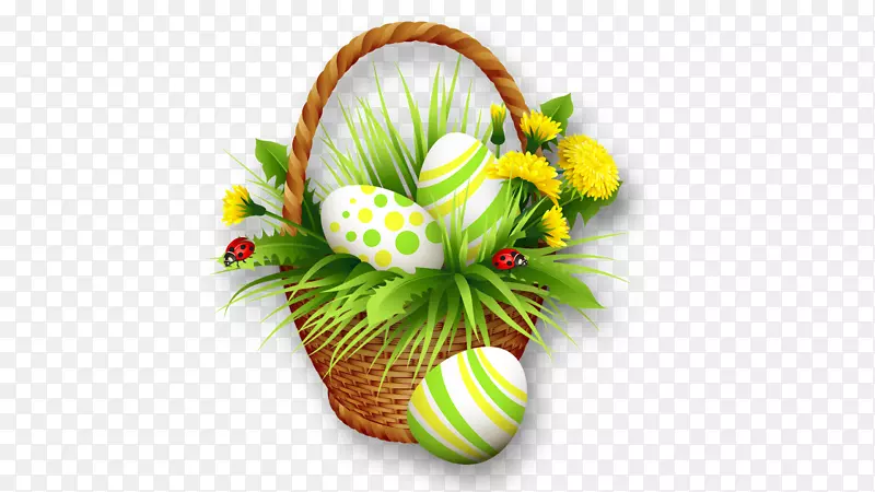复活节兔子篮子剪贴画-彩蛋花篮