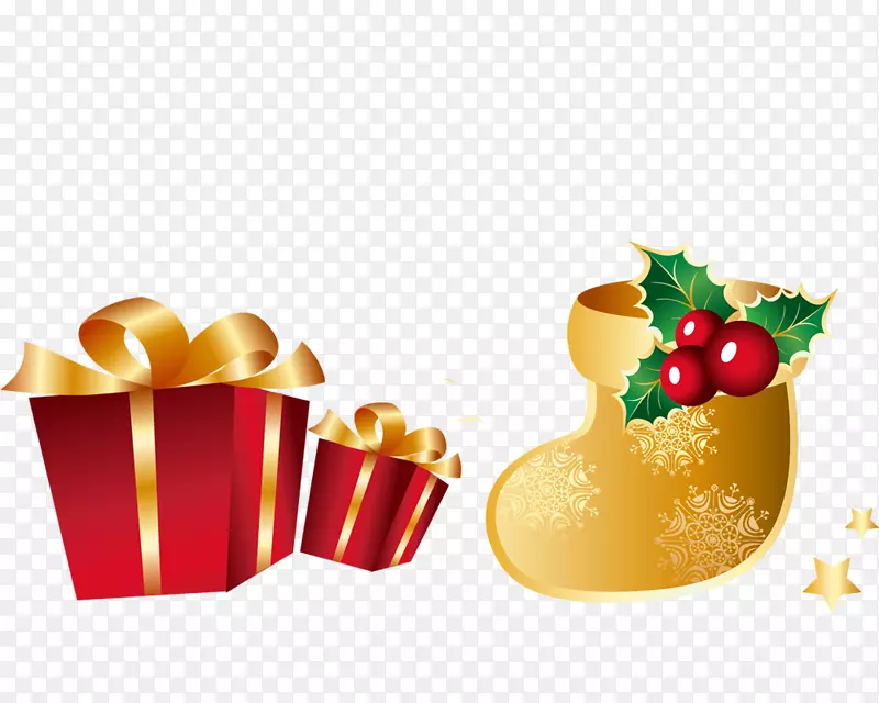 圣诞礼物-送货员画圣诞树-黄金和红袜子礼盒