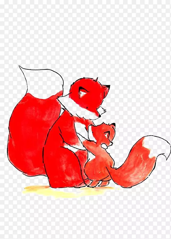 纸画水彩画插图-红狐