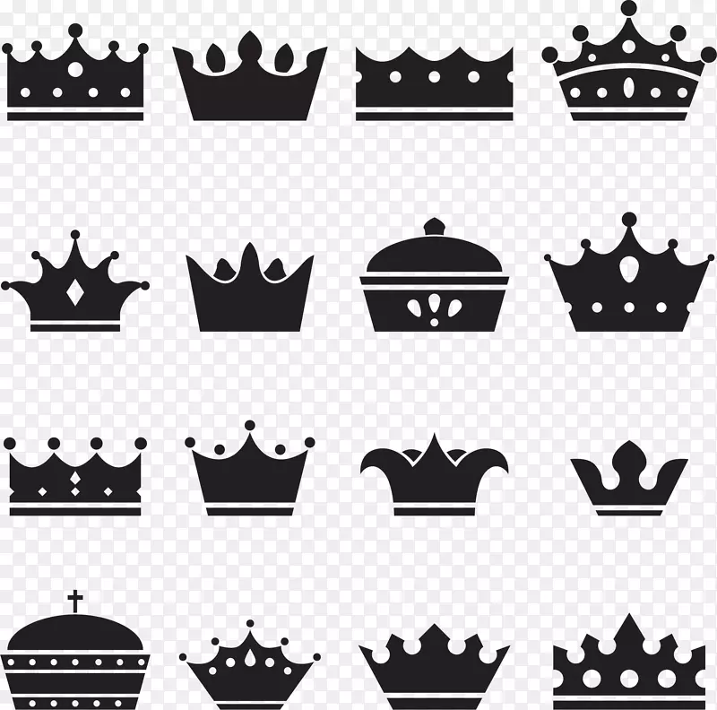伊丽莎白女王王冠，女王母亲剪影插图-手绘黑色皇冠