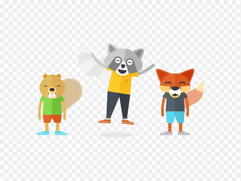 响应网页设计平面设计插图-水獭和狐狸棕熊