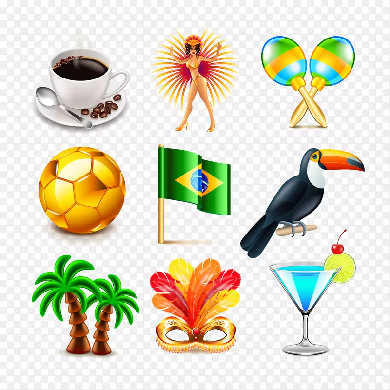 巴西免版税摄影插图-咖啡杯、喝棕榈树舞者足球