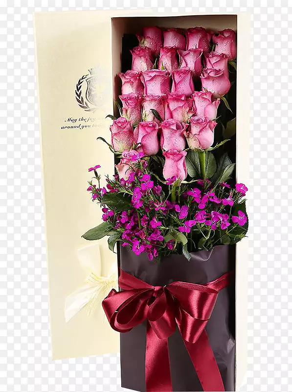 花园玫瑰沙滩玫瑰粉红色礼物花束-高级定制礼品盒粉红色玫瑰花束