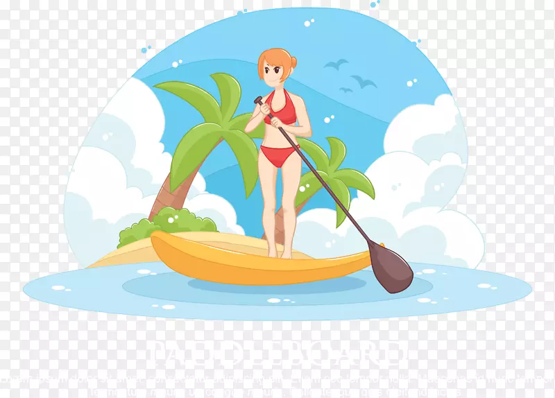 水上冲浪插画-妇女划船