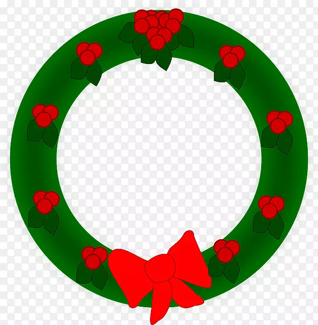 月桂花环圣诞剪贴画圣诞装饰手绘花环