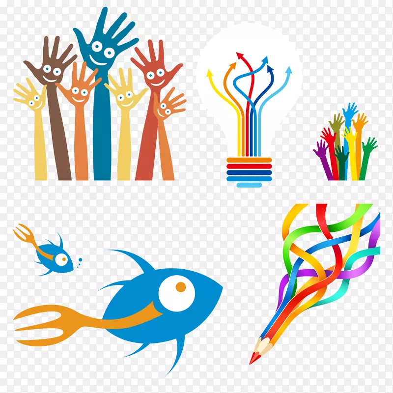 免版税绘制插图.创造性铅笔和鱼