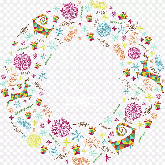圣诞海报-圣诞装饰彩色花环