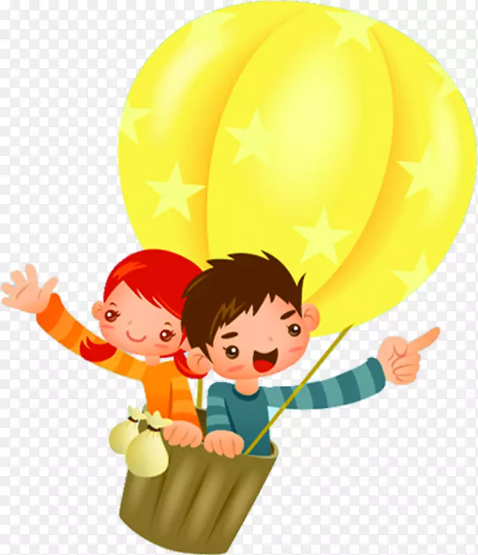卡通儿童插图.热气球男孩和女孩天真儿童61