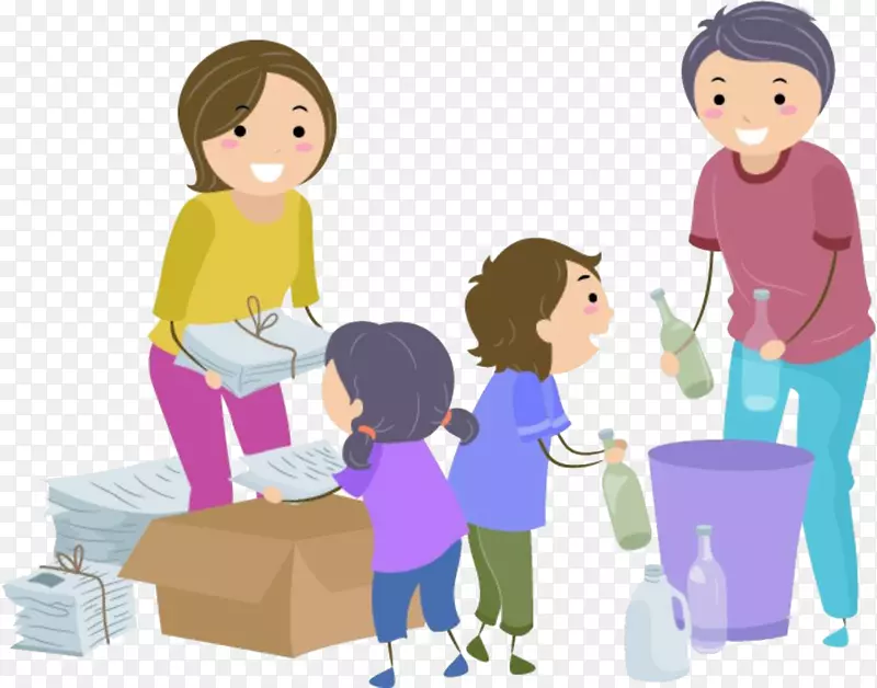 废物分类废物管理废物容器夹艺术-父母及儿童包装