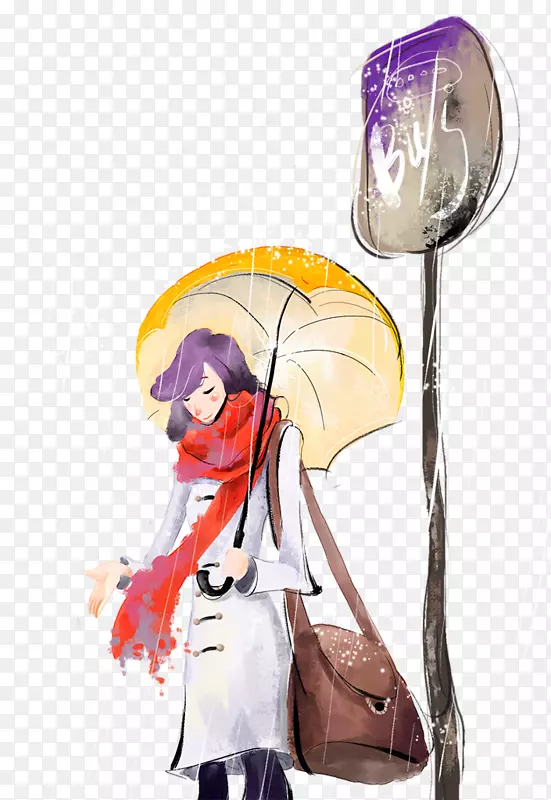 摄影雨伞插图-卡通伤感雨天插画