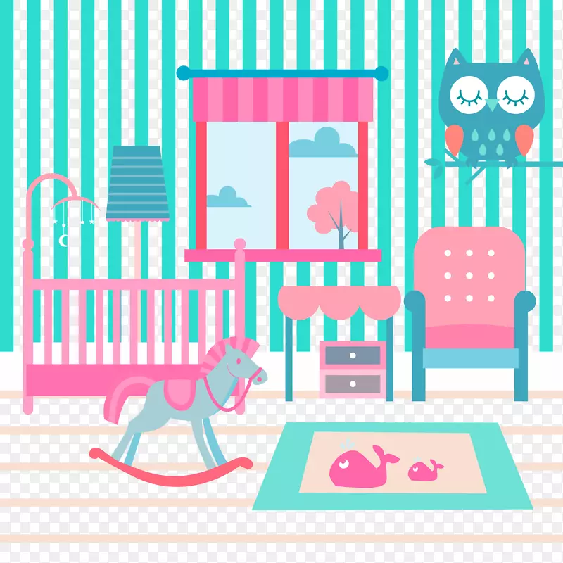 家具婴儿床组合室粉红-粉红婴儿房