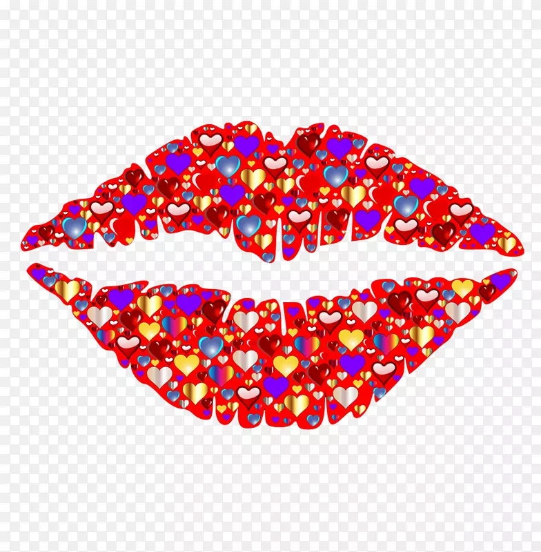 拥抱和亲吻嘴唇浪漫剪辑艺术-创意拼贴图案唇