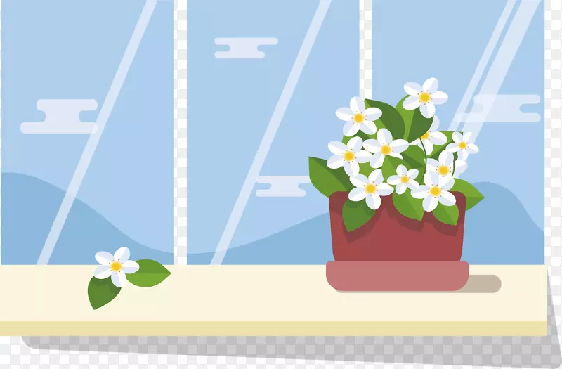 窗口花盆图标-窗台上的茉莉花