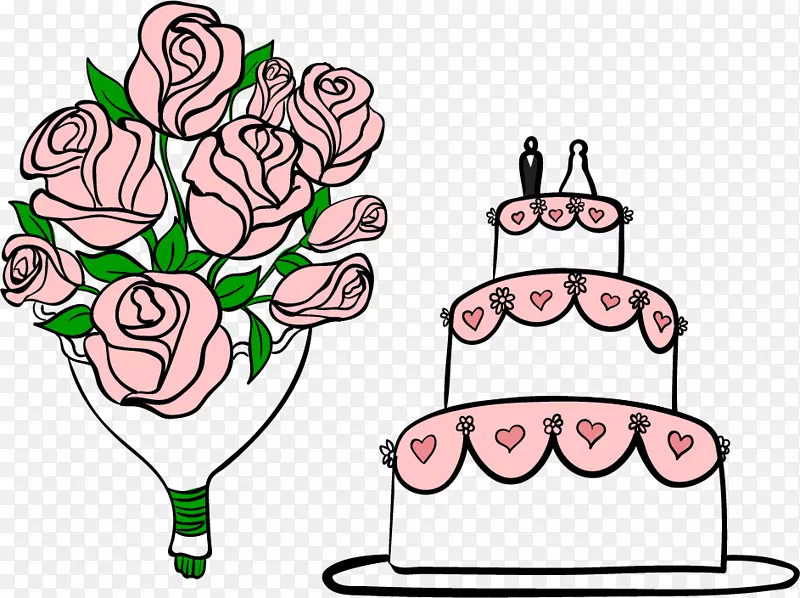 婚礼蛋糕剪贴画-PNG婚礼蛋糕鲜花材料