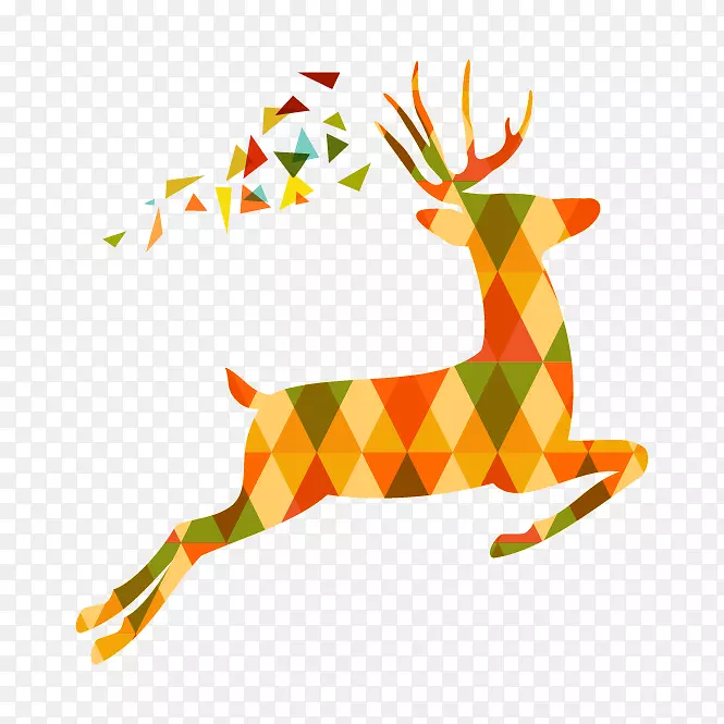 鹿动画剪贴画-彩色钻石图案麋鹿
