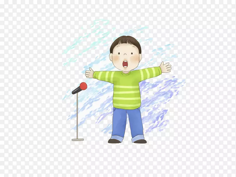 麦克风卡通演唱插画-对着麦克风大声唱歌的男孩