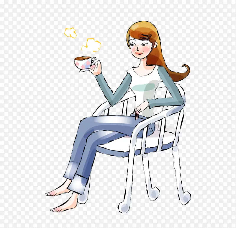 咖啡椅女-坐在咖啡饮用者的椅子上